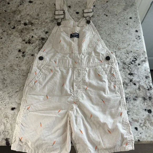 OshKosh B'gosh Beige Overalls with Carrot Design - Picture 2 of 3